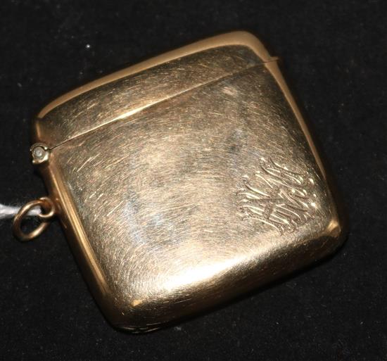 A 1920s 9ct gold vesta case by R.N. Birmingham, 1926, gross 27.3 grams.